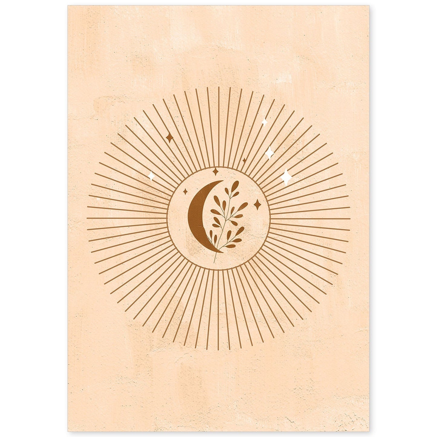 Poster con imágenes abstractas de soles y lunas. Lámina con cuerpos celestiales en tonos marrones. 'Celestial 13-Artwork-Nacnic-A4-Sin marco-Nacnic Estudio SL