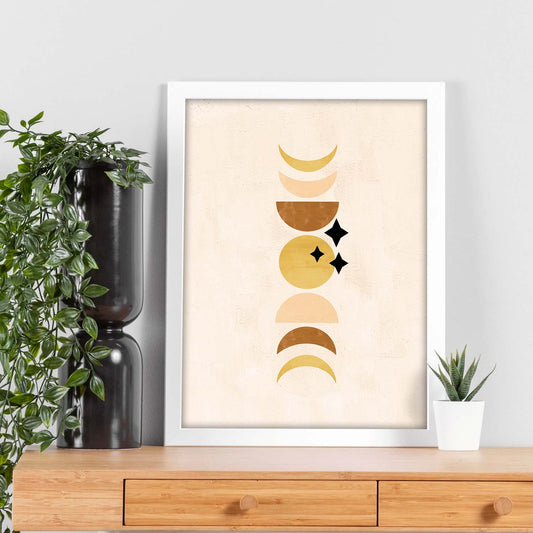 Poster con imágenes abstractas de soles y lunas. Lámina con cuerpos celestiales en tonos marrones. 'Celestial 2-Artwork-Nacnic-Nacnic Estudio SL