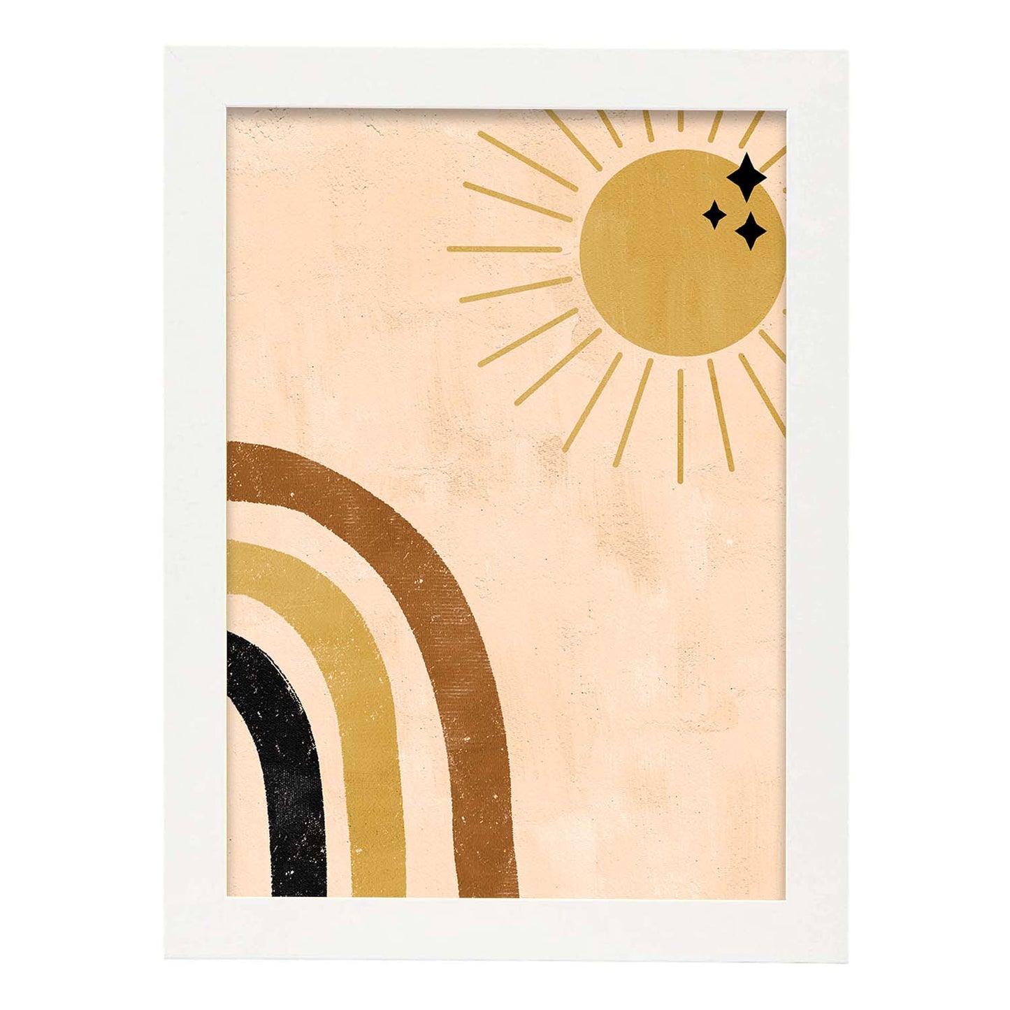 Poster con imágenes abstractas de soles y lunas. Lámina con cuerpos celestiales en tonos marrones. 'Celestial 3-Artwork-Nacnic-A3-Marco Blanco-Nacnic Estudio SL