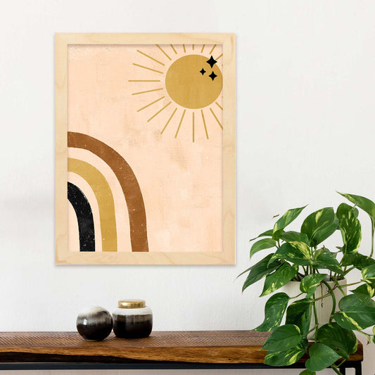 Poster con imágenes abstractas de soles y lunas. Lámina con cuerpos celestiales en tonos marrones. 'Celestial 3-Artwork-Nacnic-Nacnic Estudio SL