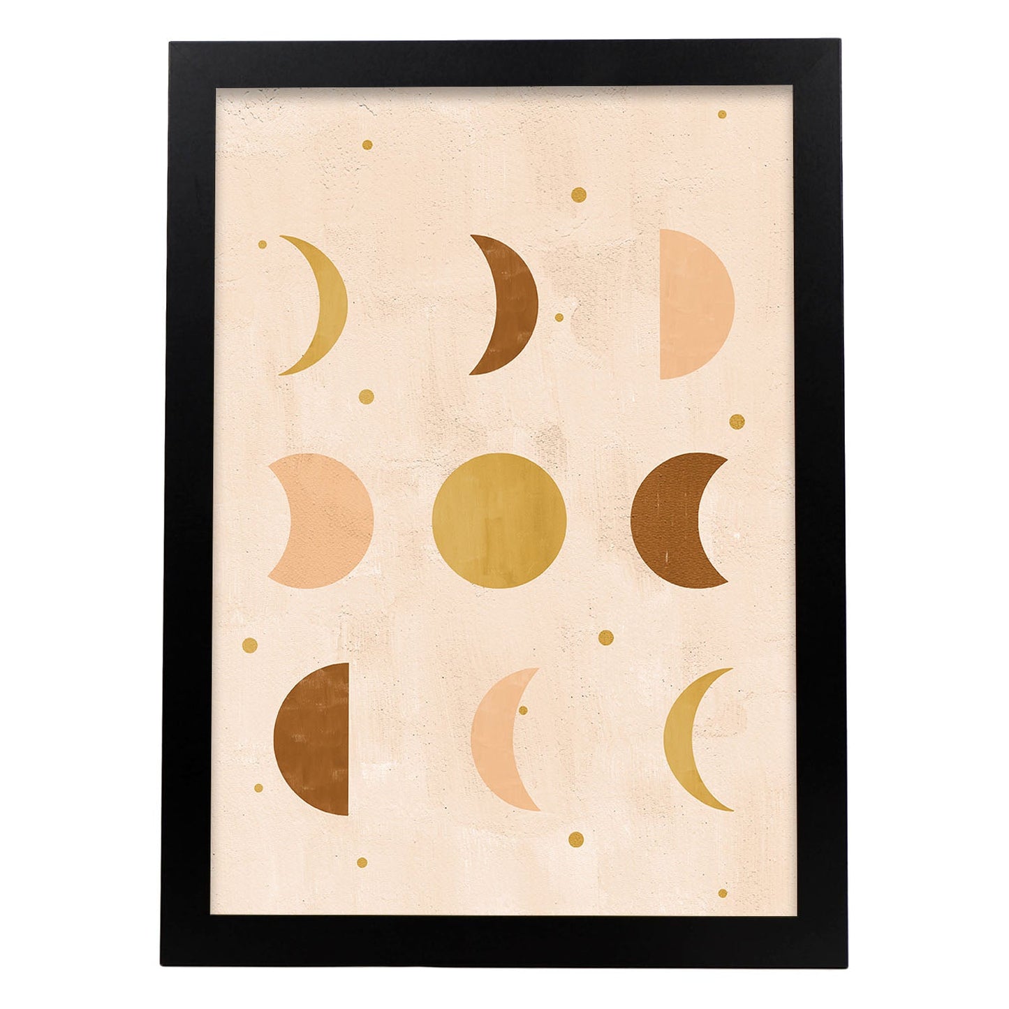 Poster con imágenes abstractas de soles y lunas. Lámina con cuerpos celestiales en tonos marrones. 'Celestial 6-Artwork-Nacnic-A3-Marco Negro-Nacnic Estudio SL