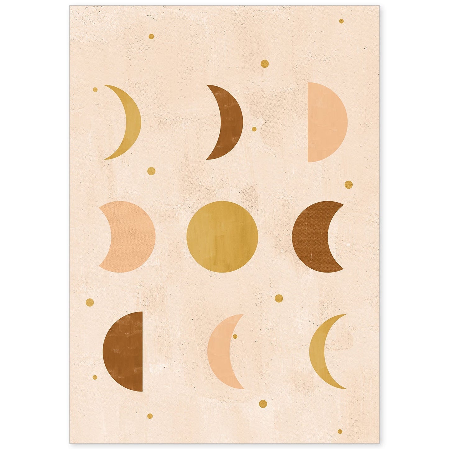 Poster con imágenes abstractas de soles y lunas. Lámina con cuerpos celestiales en tonos marrones. 'Celestial 6-Artwork-Nacnic-A4-Sin marco-Nacnic Estudio SL