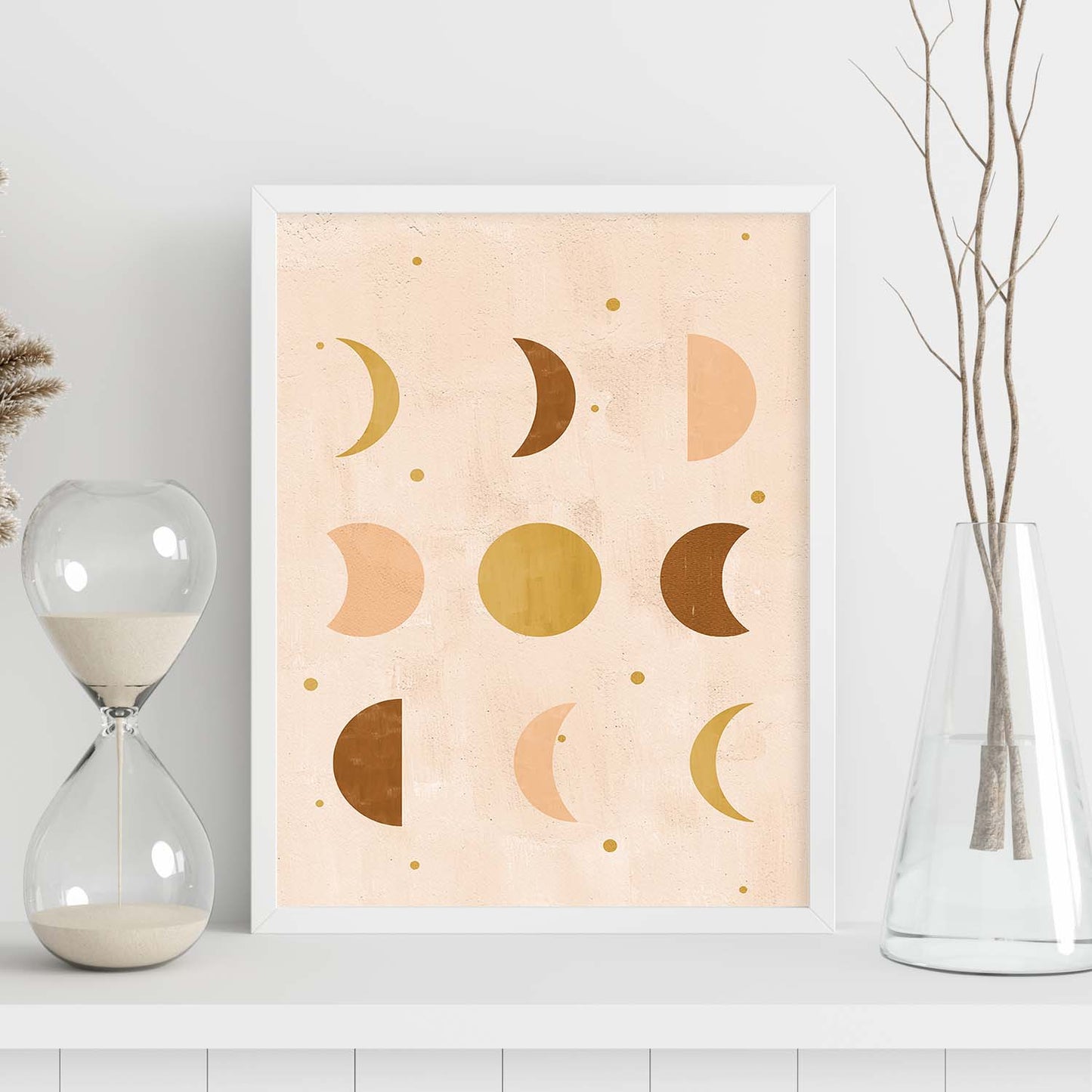 Poster con imágenes abstractas de soles y lunas. Lámina con cuerpos celestiales en tonos marrones. 'Celestial 6-Artwork-Nacnic-Nacnic Estudio SL