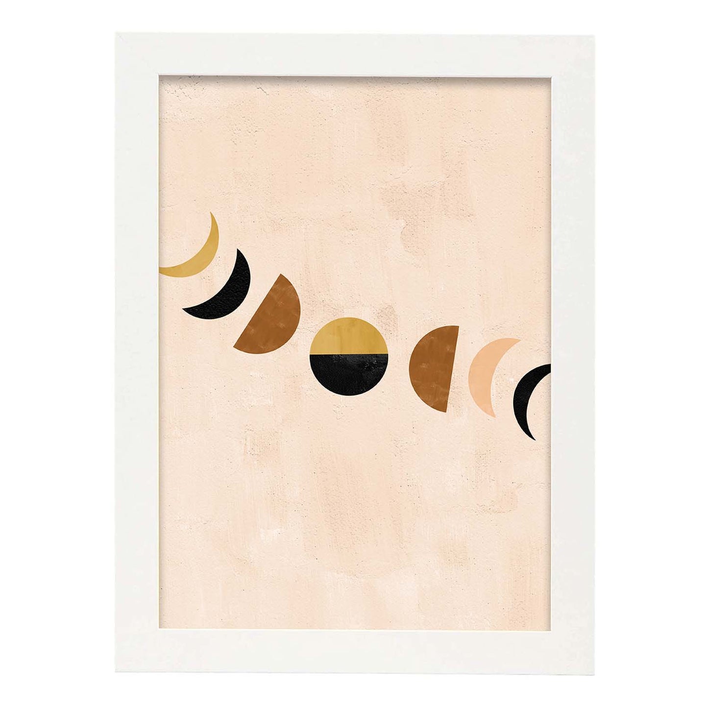 Poster con imágenes abstractas de soles y lunas. Lámina con cuerpos celestiales en tonos marrones. 'Celestial 7-Artwork-Nacnic-A3-Marco Blanco-Nacnic Estudio SL