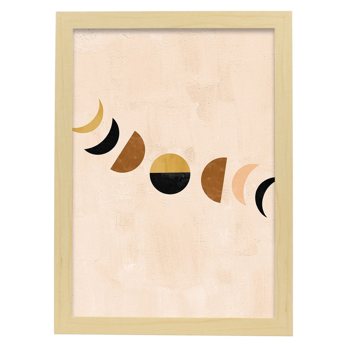 Poster con imágenes abstractas de soles y lunas. Lámina con cuerpos celestiales en tonos marrones. 'Celestial 7-Artwork-Nacnic-A3-Marco Madera clara-Nacnic Estudio SL