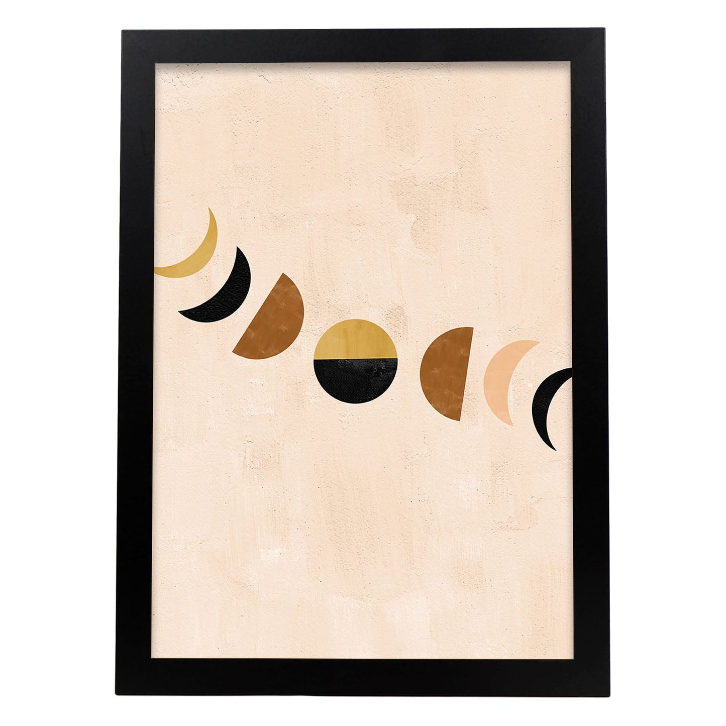 Poster con imágenes abstractas de soles y lunas. Lámina con cuerpos celestiales en tonos marrones. 'Celestial 7-Artwork-Nacnic-A4-Marco Negro-Nacnic Estudio SL