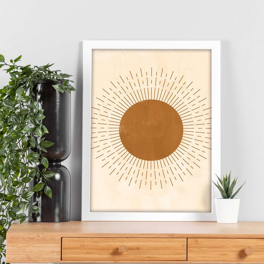 Poster con imágenes abstractas de soles y lunas. Lámina con cuerpos celestiales en tonos marrones. 'Celestial 8-Artwork-Nacnic-Nacnic Estudio SL