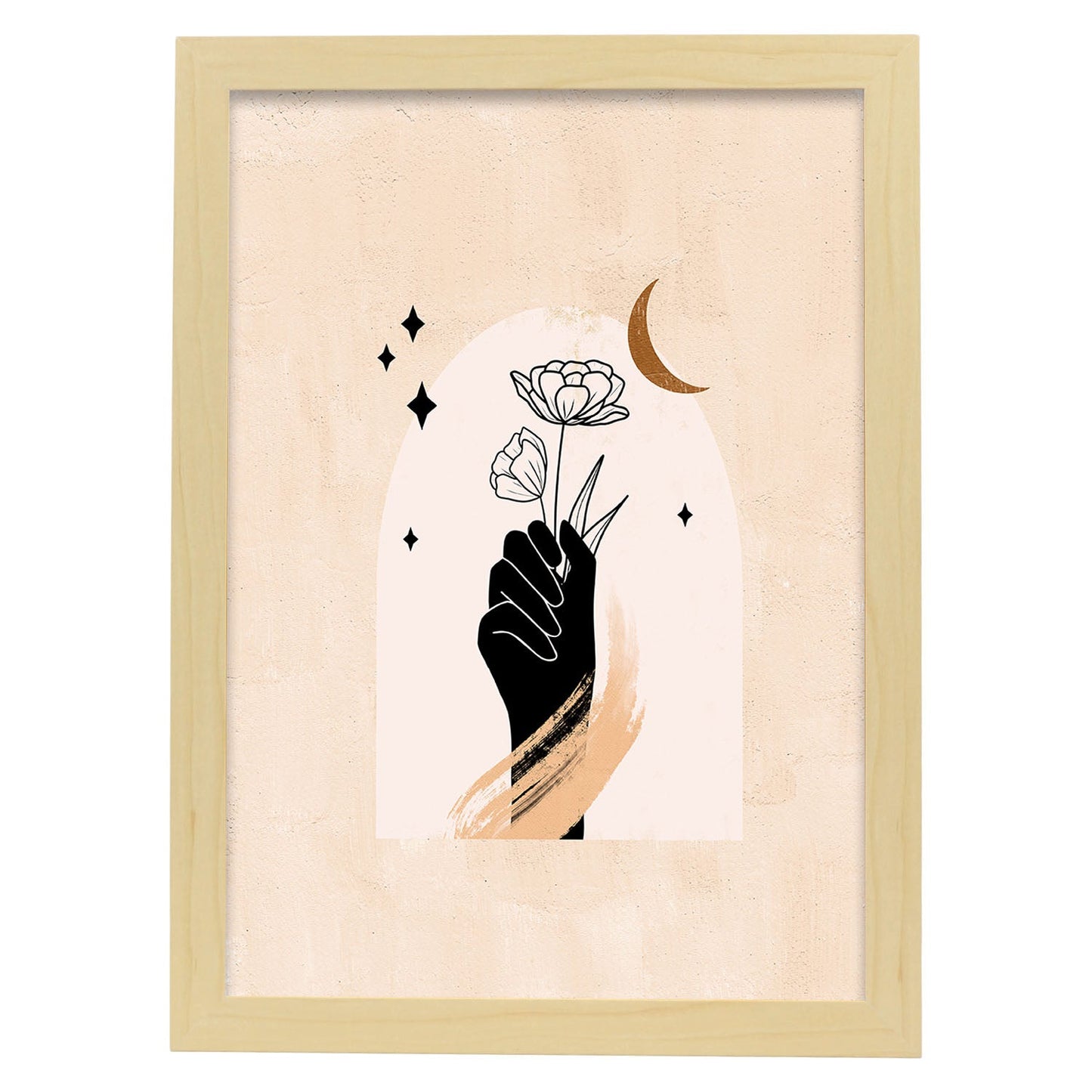 Poster con imágenes místicas, con imágenes de soles y lunas. misticismo, esoterismo, y paganismo. 'Místico 10'.-Artwork-Nacnic-A3-Marco Madera clara-Nacnic Estudio SL