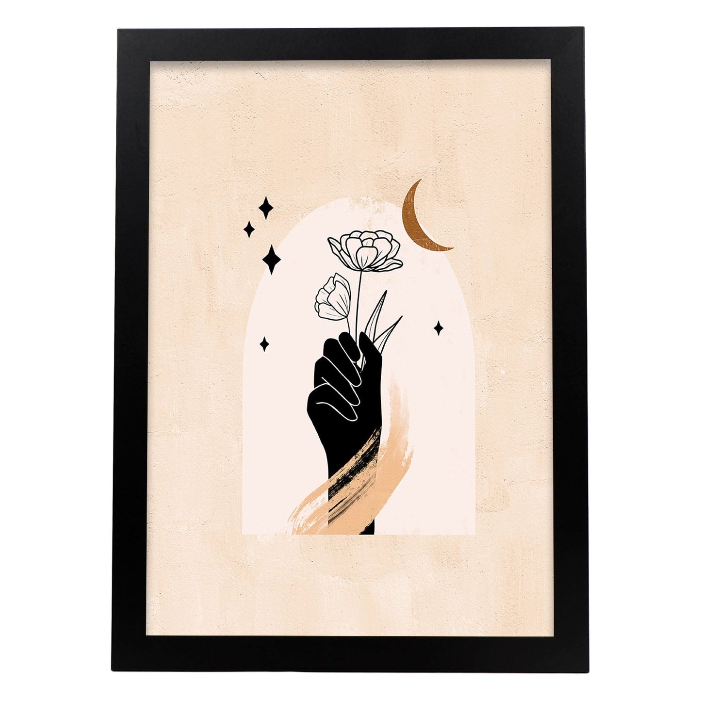 Poster con imágenes místicas, con imágenes de soles y lunas. misticismo, esoterismo, y paganismo. 'Místico 10'.-Artwork-Nacnic-A4-Marco Negro-Nacnic Estudio SL