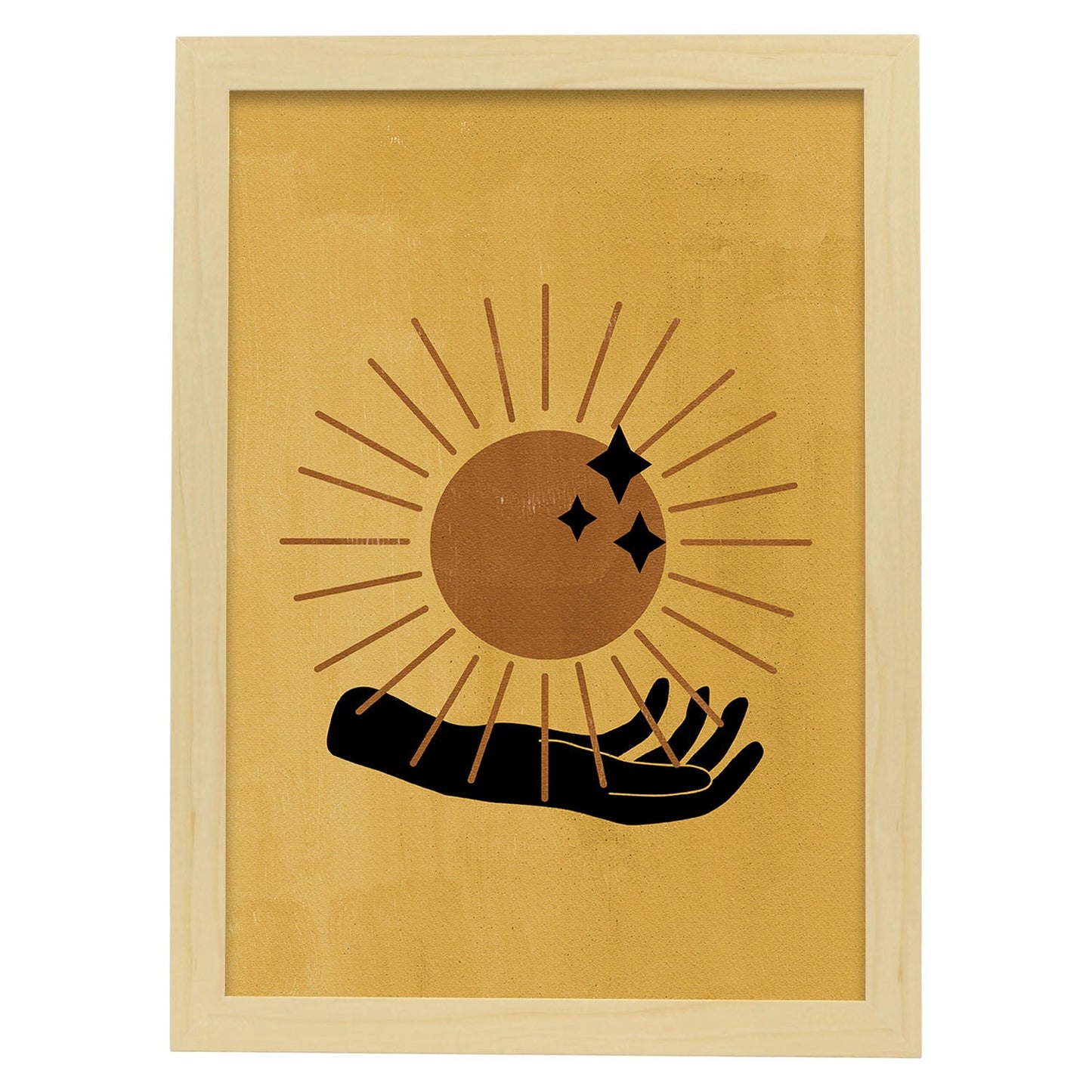 Poster con imágenes místicas, con imágenes de soles y lunas. misticismo, esoterismo, y paganismo. 'Místico 11'.-Artwork-Nacnic-A3-Marco Madera clara-Nacnic Estudio SL