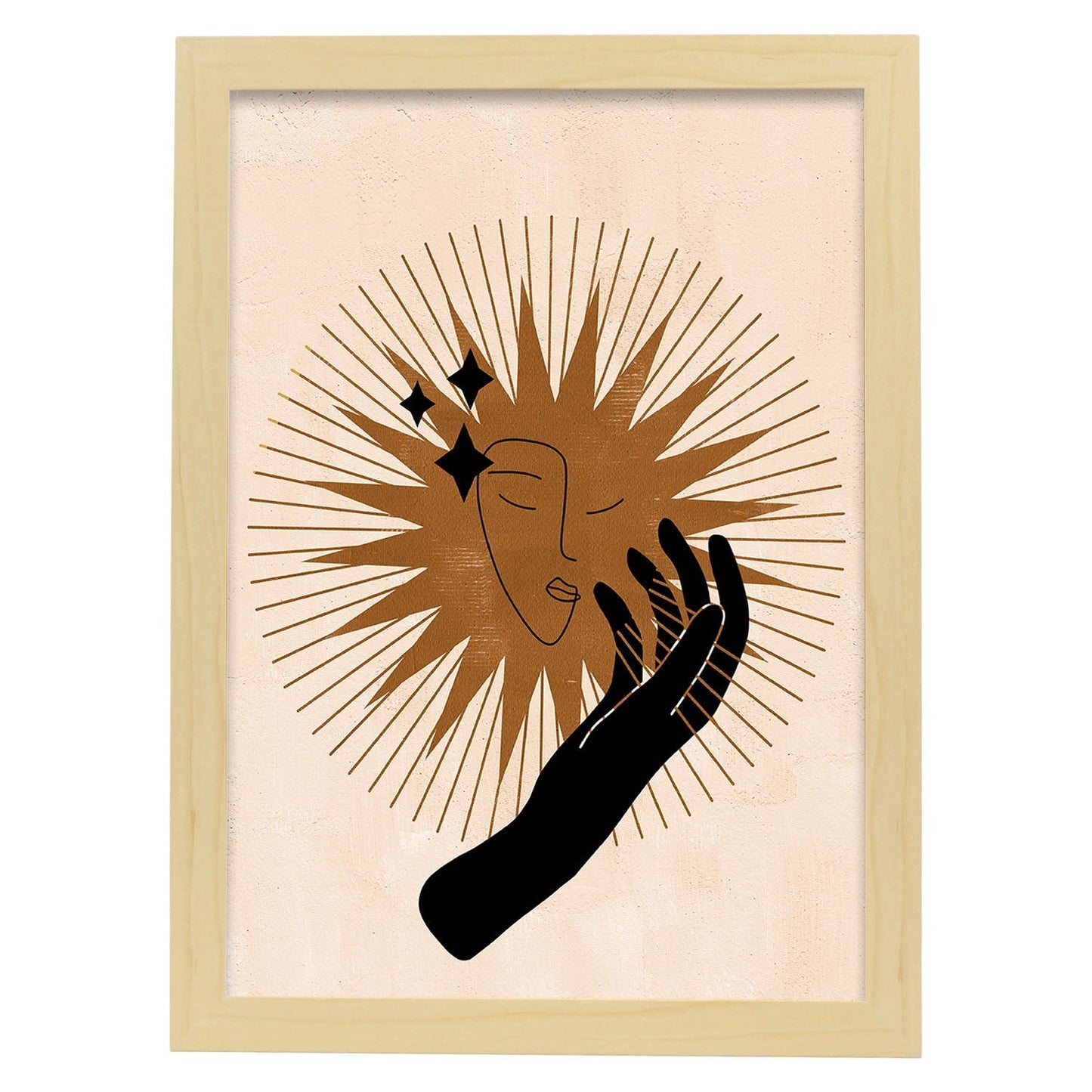 Poster con imágenes místicas, con imágenes de soles y lunas. misticismo, esoterismo, y paganismo. 'Místico 14'.-Artwork-Nacnic-A4-Marco Madera clara-Nacnic Estudio SL