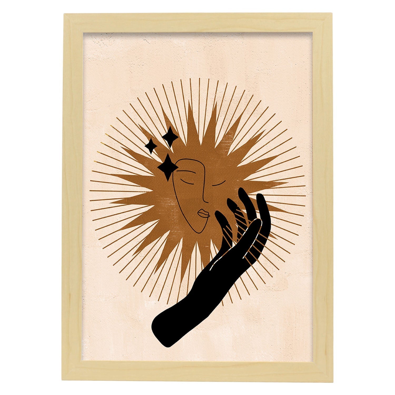 Poster con imágenes místicas, con imágenes de soles y lunas. misticismo, esoterismo, y paganismo. 'Místico 14'.-Artwork-Nacnic-A4-Marco Madera clara-Nacnic Estudio SL