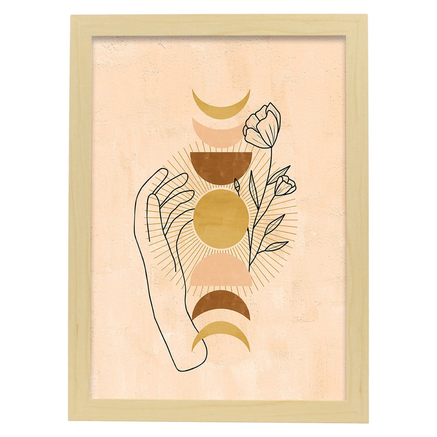 Poster con imágenes místicas, con imágenes de soles y lunas. misticismo, esoterismo, y paganismo. 'Místico 15'.-Artwork-Nacnic-A3-Marco Madera clara-Nacnic Estudio SL