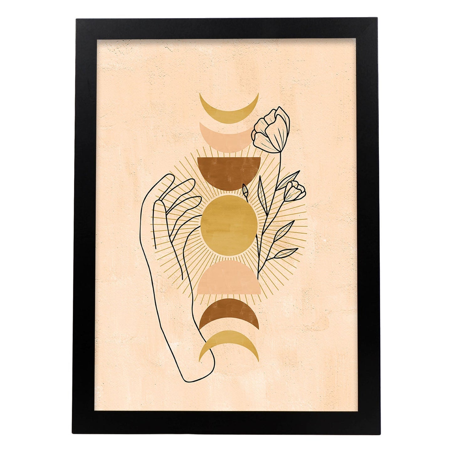 Poster con imágenes místicas, con imágenes de soles y lunas. misticismo, esoterismo, y paganismo. 'Místico 15'.-Artwork-Nacnic-A4-Marco Negro-Nacnic Estudio SL
