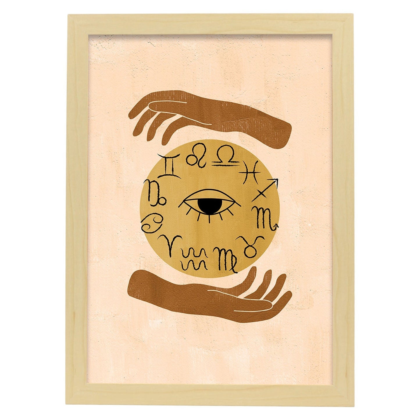 Poster con imágenes místicas, con imágenes de soles y lunas. misticismo, esoterismo, y paganismo. 'Místico 16'.-Artwork-Nacnic-A4-Marco Madera clara-Nacnic Estudio SL