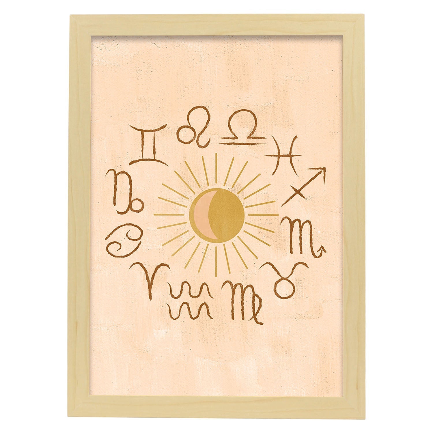 Poster con imágenes místicas, con imágenes de soles y lunas. misticismo, esoterismo, y paganismo. 'Místico 17'.-Artwork-Nacnic-A3-Marco Madera clara-Nacnic Estudio SL