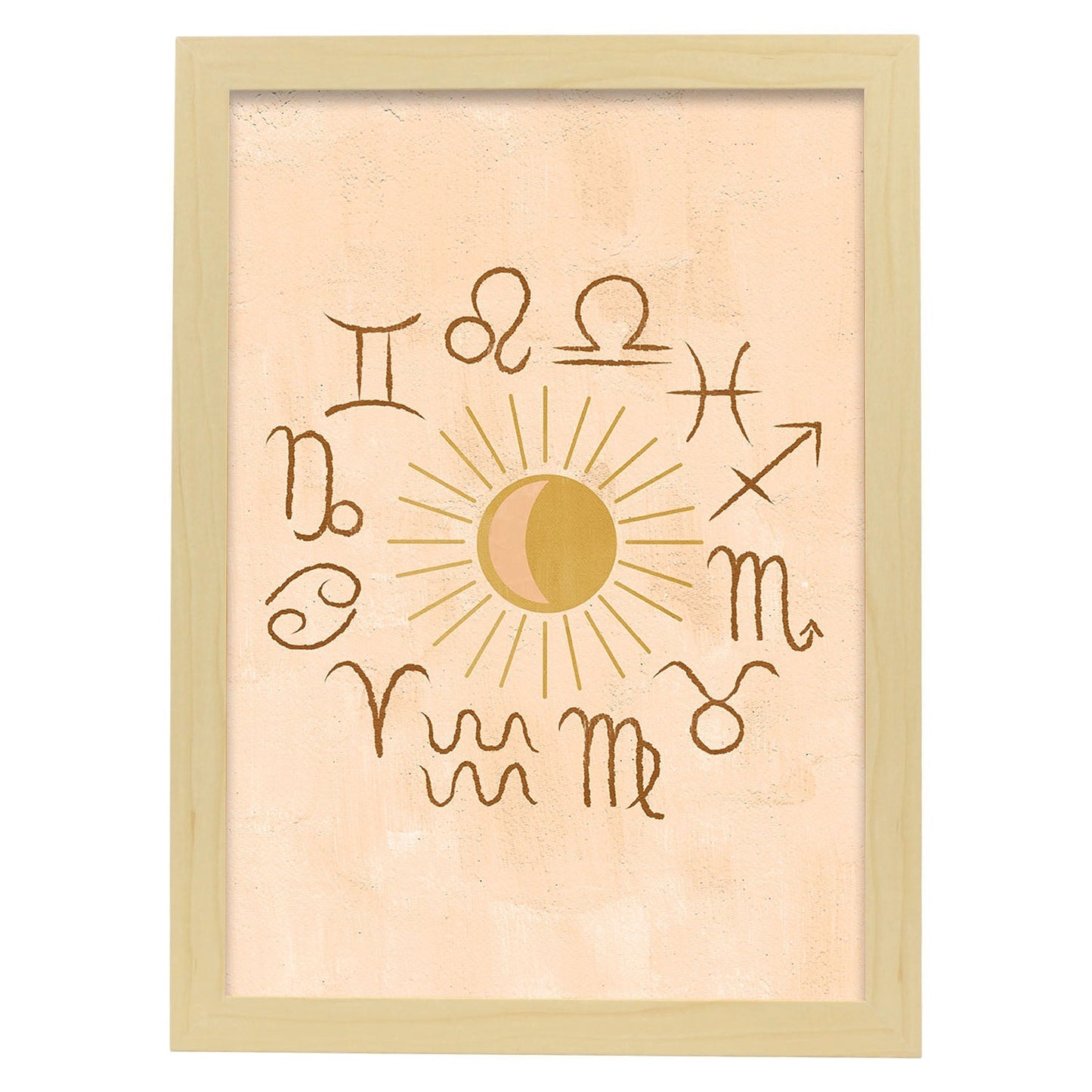 Poster con imágenes místicas, con imágenes de soles y lunas. misticismo, esoterismo, y paganismo. 'Místico 17'.-Artwork-Nacnic-A4-Marco Madera clara-Nacnic Estudio SL