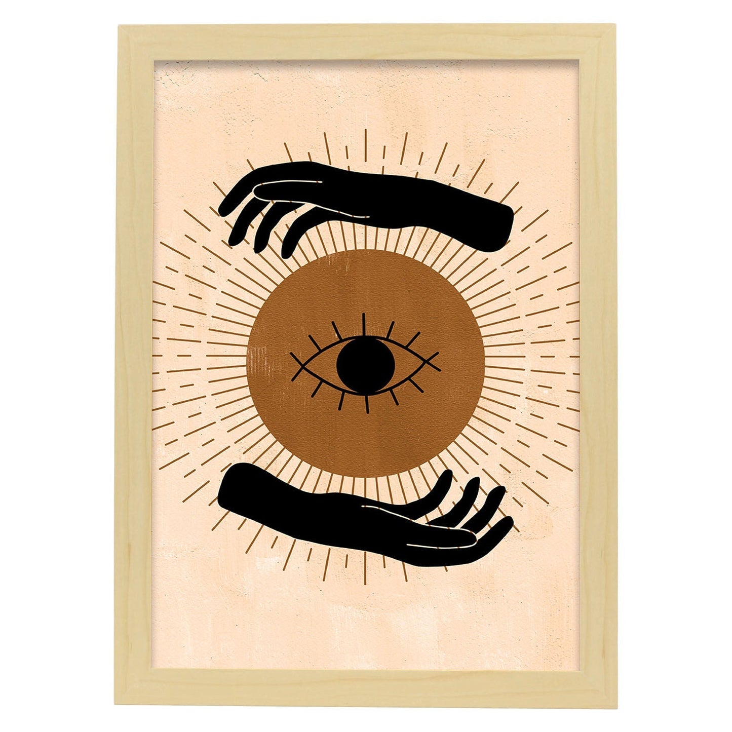 Poster con imágenes místicas, con imágenes de soles y lunas. misticismo, esoterismo, y paganismo. 'Místico 1'.-Artwork-Nacnic-A3-Marco Madera clara-Nacnic Estudio SL
