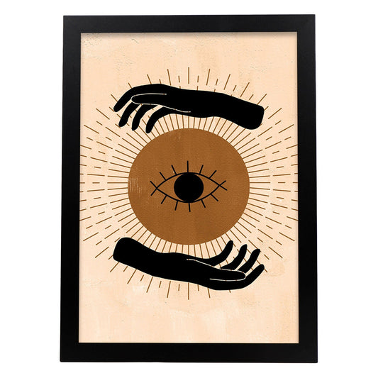 Poster con imágenes místicas, con imágenes de soles y lunas. misticismo, esoterismo, y paganismo. 'Místico 1'.-Artwork-Nacnic-A4-Marco Negro-Nacnic Estudio SL