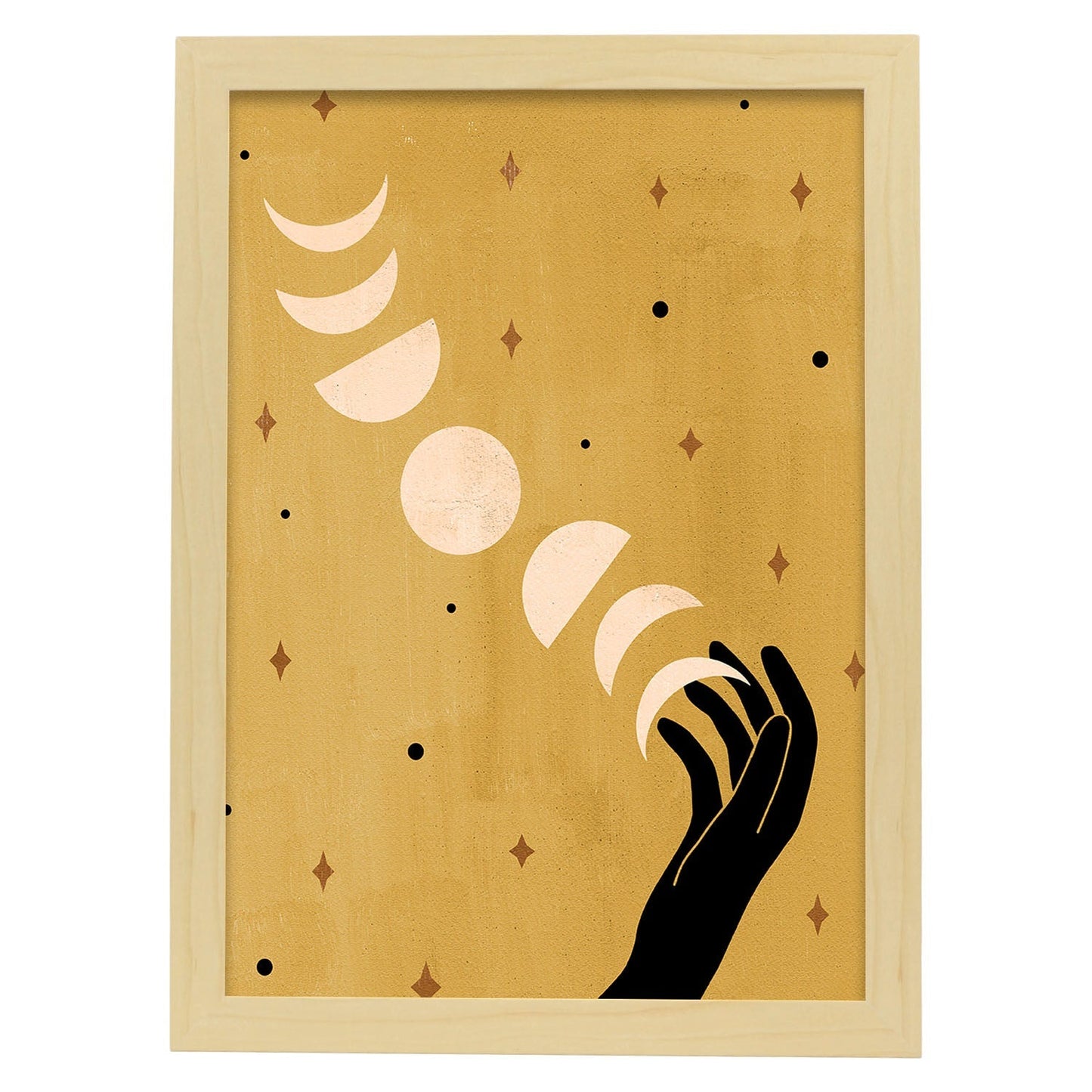 Poster con imágenes místicas, con imágenes de soles y lunas. misticismo, esoterismo, y paganismo. 'Místico 2'.-Artwork-Nacnic-A3-Marco Madera clara-Nacnic Estudio SL