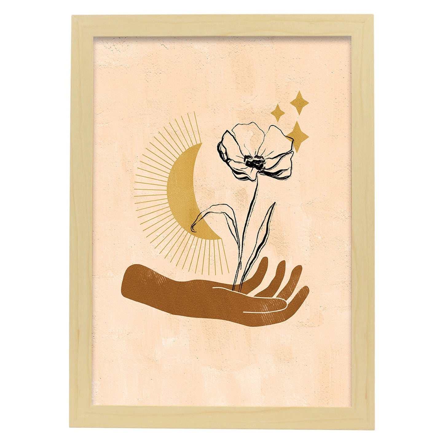 Poster con imágenes místicas, con imágenes de soles y lunas. misticismo, esoterismo, y paganismo. 'Místico 7'.-Artwork-Nacnic-A3-Marco Madera clara-Nacnic Estudio SL