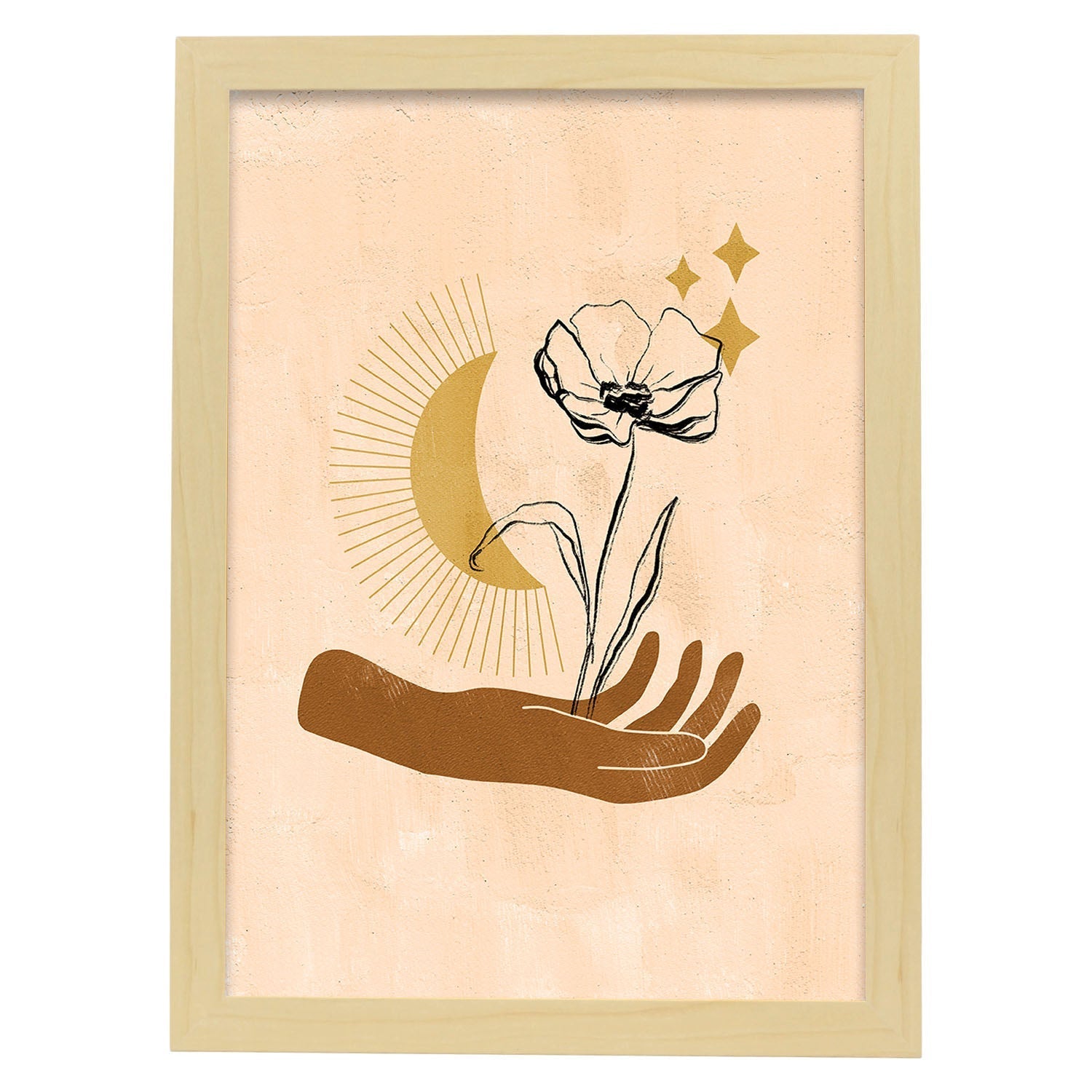 Poster con imágenes místicas, con imágenes de soles y lunas. misticismo, esoterismo, y paganismo. 'Místico 7'.-Artwork-Nacnic-A4-Marco Madera clara-Nacnic Estudio SL