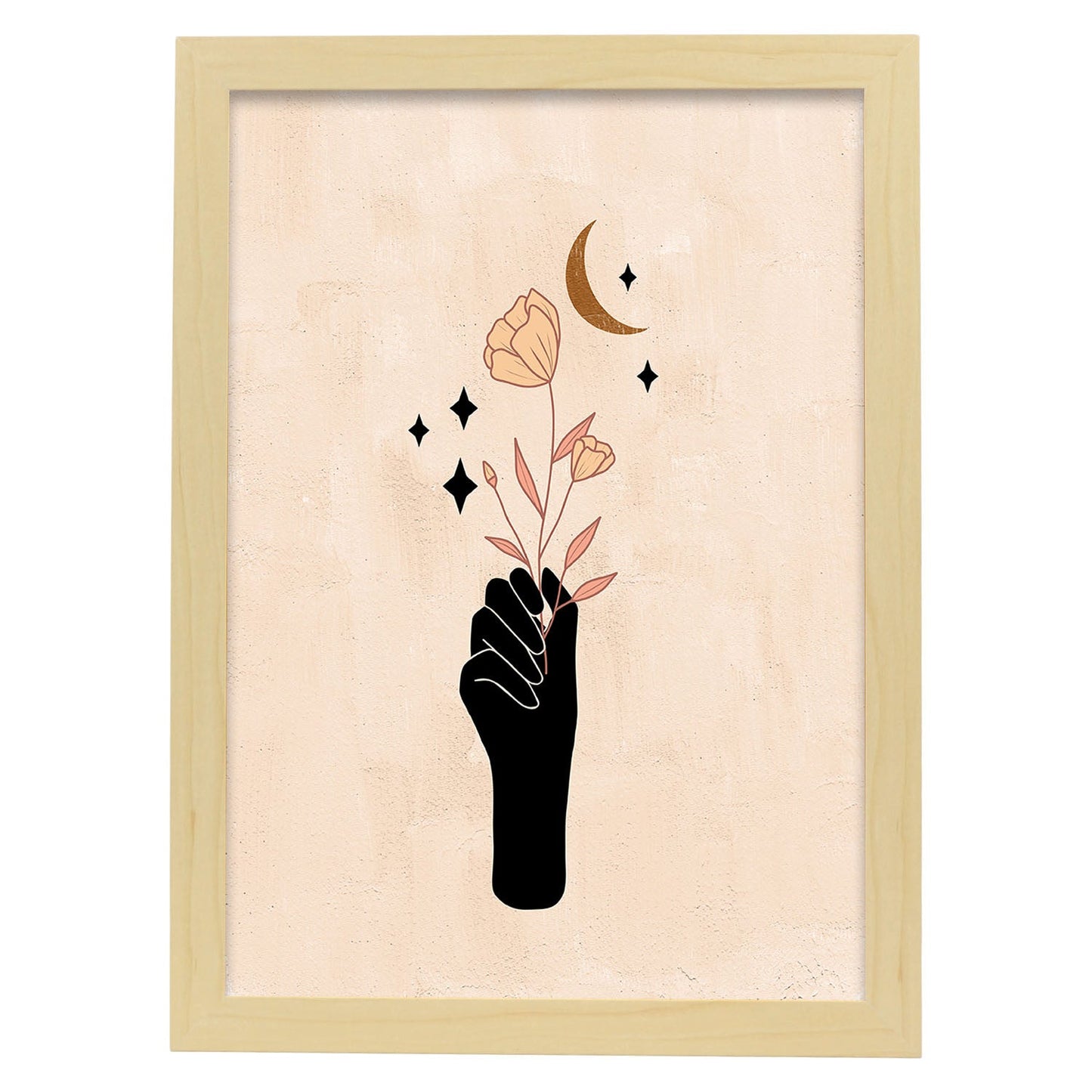 Poster con imágenes místicas, con imágenes de soles y lunas. misticismo, esoterismo, y paganismo. 'Místico 8'.-Artwork-Nacnic-A4-Marco Madera clara-Nacnic Estudio SL