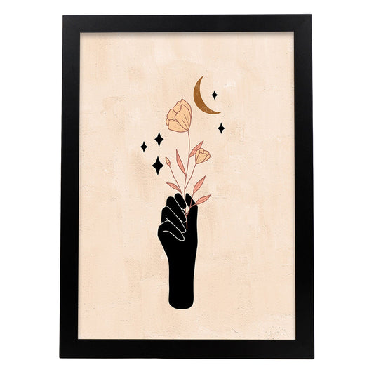 Poster con imágenes místicas, con imágenes de soles y lunas. misticismo, esoterismo, y paganismo. 'Místico 8'.-Artwork-Nacnic-A4-Marco Negro-Nacnic Estudio SL