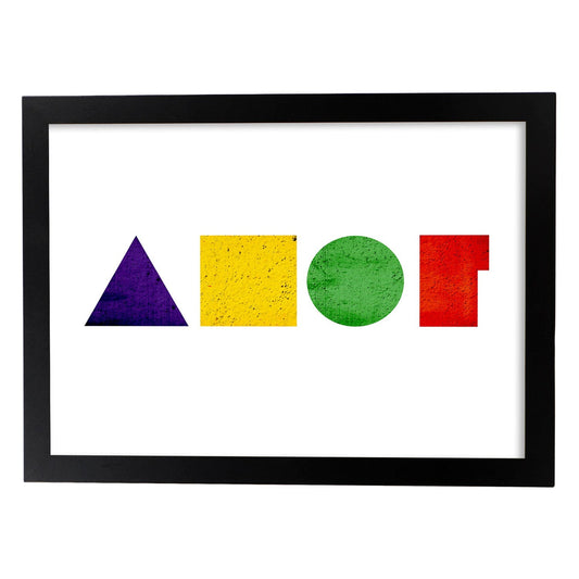 Poster con letras de amor. Lámina Amor, con letras coloridas. Posters de amor y pareja para decorar interiores.-Artwork-Nacnic-A4-Marco Negro-Nacnic Estudio SL