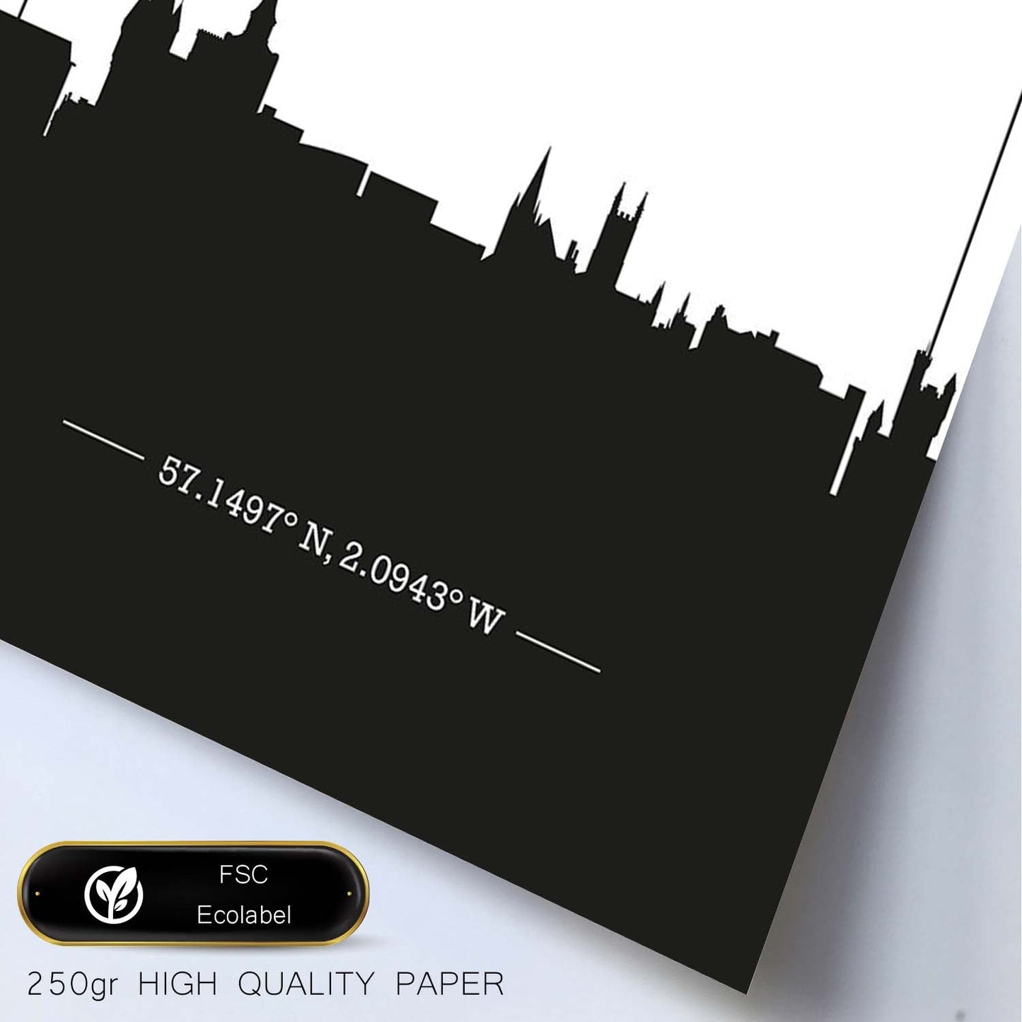 Poster con mapa de Aberdeen - Escocia. Láminas con Skyline de ciudades de Inglaterra e Irlanda con sombra negra.-Artwork-Nacnic-Nacnic Estudio SL