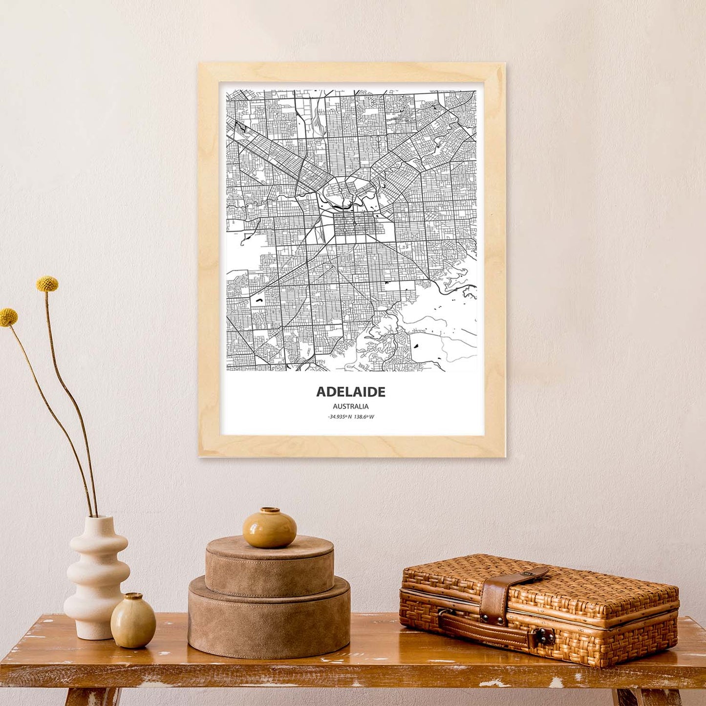 Poster con mapa de Adelaide - Australia. Láminas de ciudades de Australia con mares y ríos en color negro.-Artwork-Nacnic-Nacnic Estudio SL