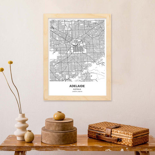 Poster con mapa de Adelaide - Australia. Láminas de ciudades de Australia con mares y ríos en color negro.-Artwork-Nacnic-Nacnic Estudio SL