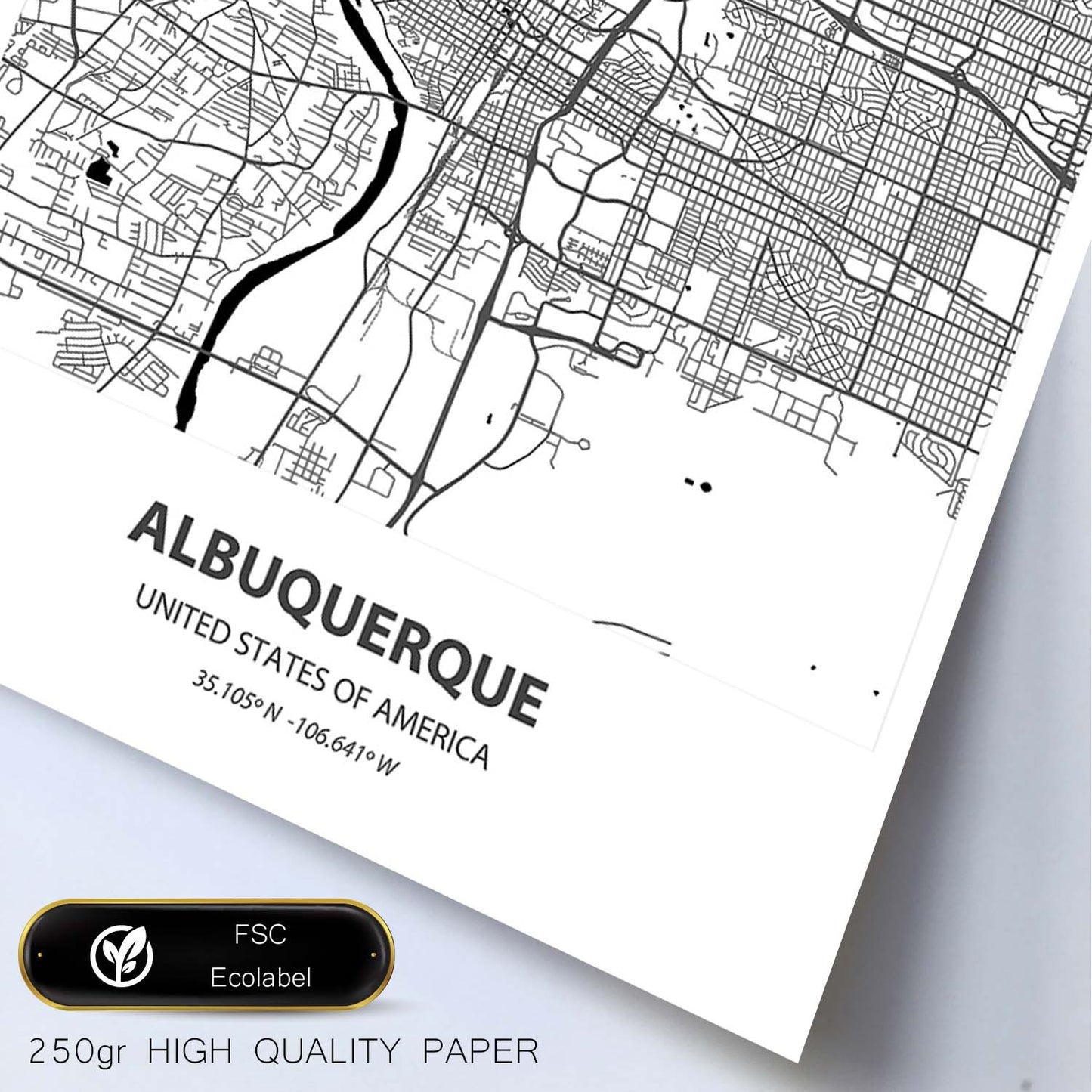 Poster con mapa de Albuquerque - USA. Láminas de ciudades de Estados Unidos con mares y ríos en color negro.-Artwork-Nacnic-Nacnic Estudio SL