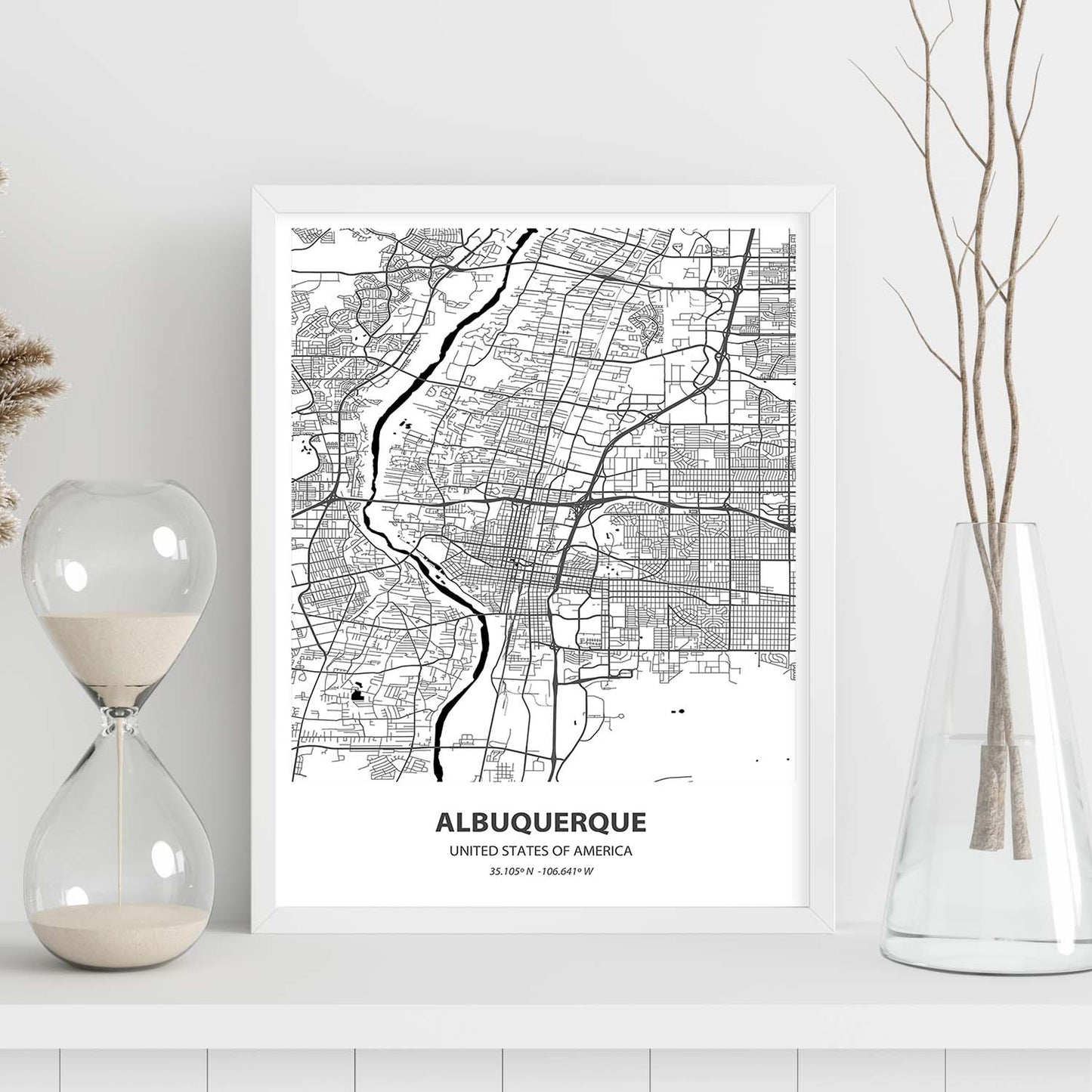 Poster con mapa de Albuquerque - USA. Láminas de ciudades de Estados Unidos con mares y ríos en color negro.-Artwork-Nacnic-Nacnic Estudio SL