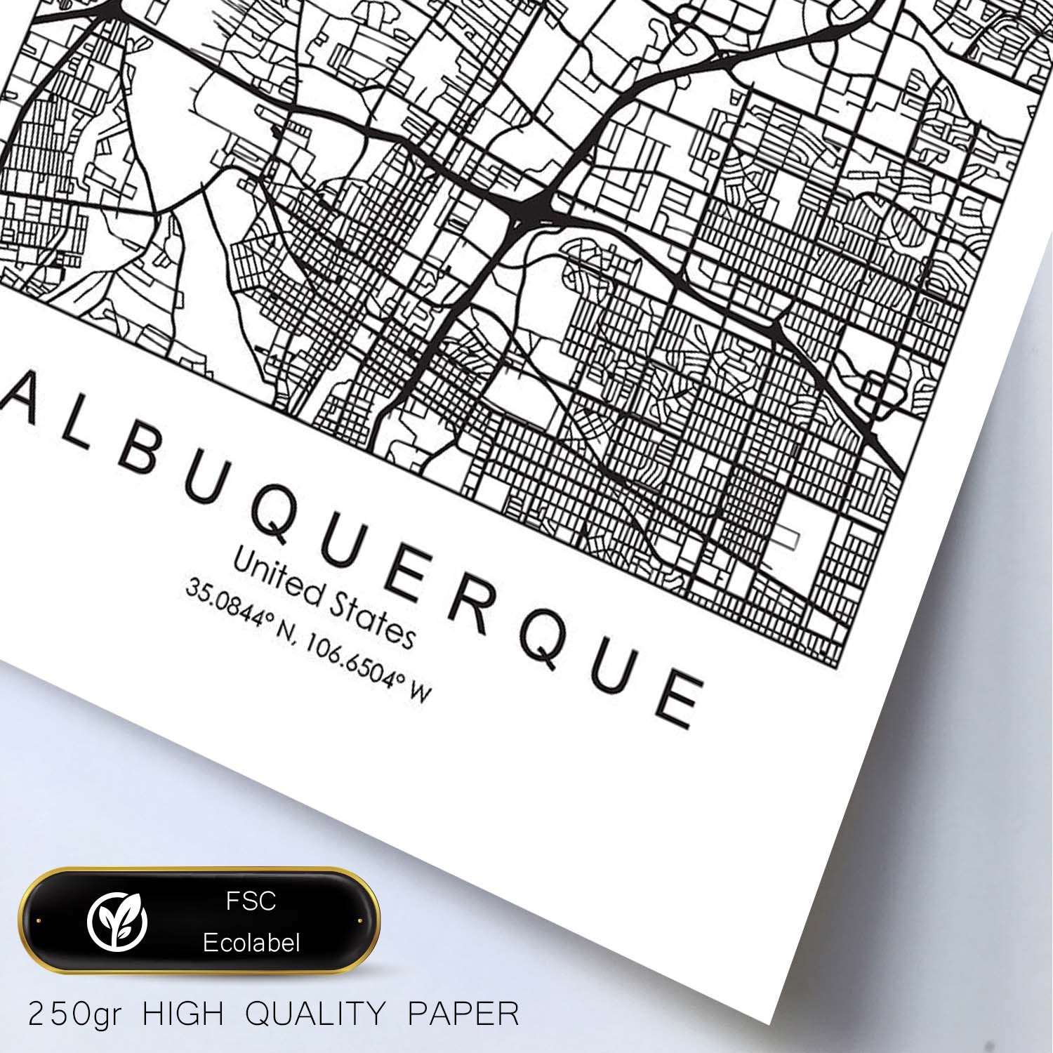 Poster con mapa de Albuquerque. Lámina de Estados Unidos, con imágenes de mapas y carreteras-Artwork-Nacnic-Nacnic Estudio SL