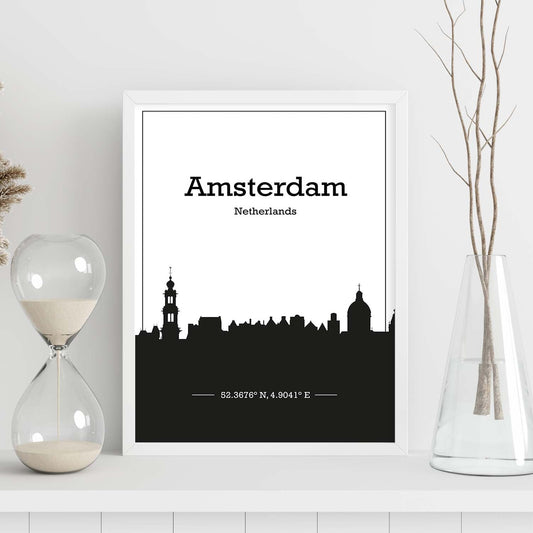 Poster con mapa de Amsterdam - Holanda. Láminas con Skyline de ciudades de Europa con sombra negra.-Artwork-Nacnic-Nacnic Estudio SL