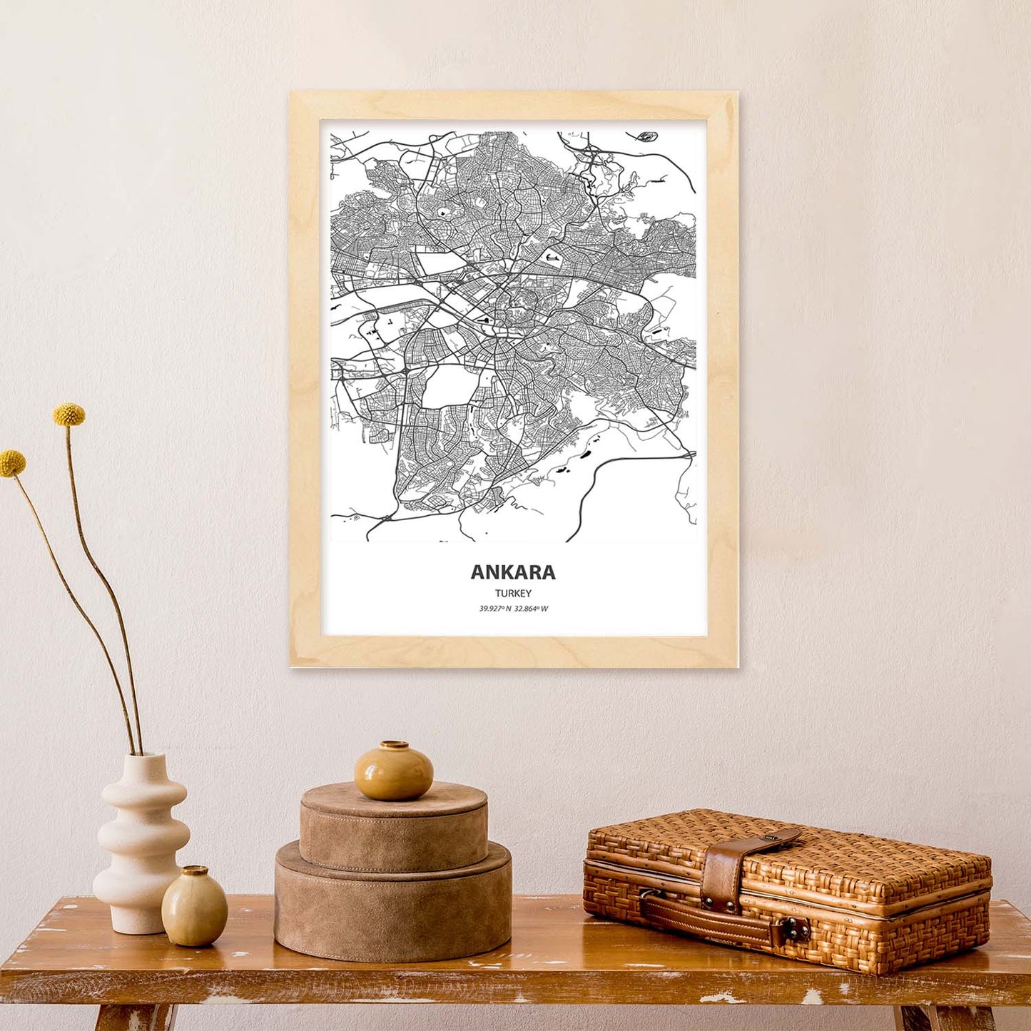 Poster con mapa de Ankara - Turkey. Láminas de ciudades de Oriente Medio con mares y ríos en color negro.-Artwork-Nacnic-Nacnic Estudio SL