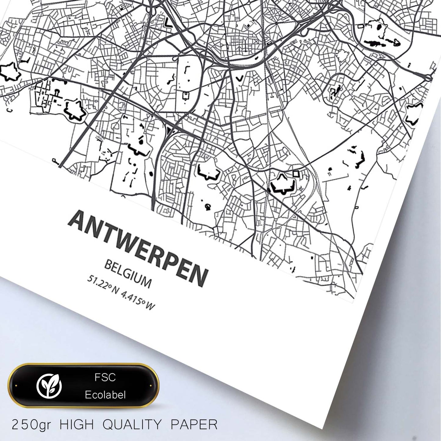 Poster con mapa de Antwerpen - Belgica. Láminas de ciudades de Holanda y Bélgica con mares y ríos en color negro.-Artwork-Nacnic-Nacnic Estudio SL