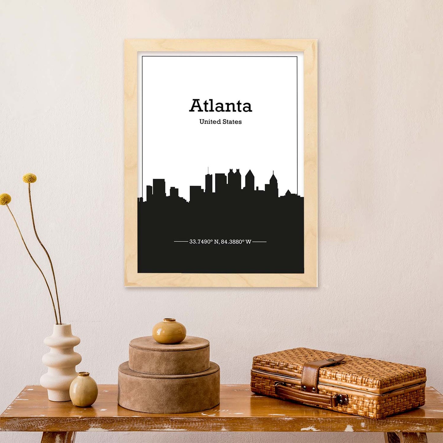 Poster con mapa de Atlanta - USA. Láminas con Skyline de ciudades de Estados Unidos, Canada, Mexico con sombra negra.-Artwork-Nacnic-Nacnic Estudio SL