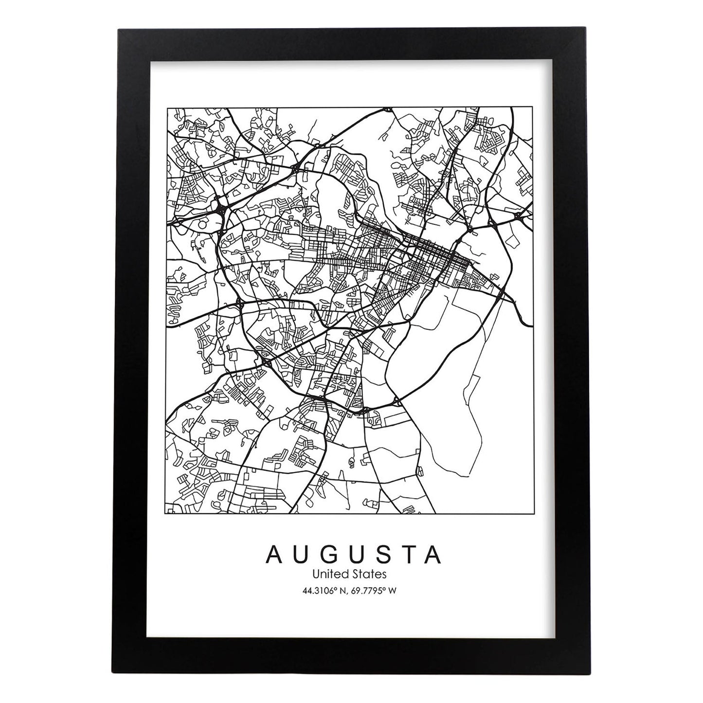 Poster con mapa de Augusta. Lámina de Estados Unidos, con imágenes de mapas y carreteras-Artwork-Nacnic-A3-Marco Negro-Nacnic Estudio SL