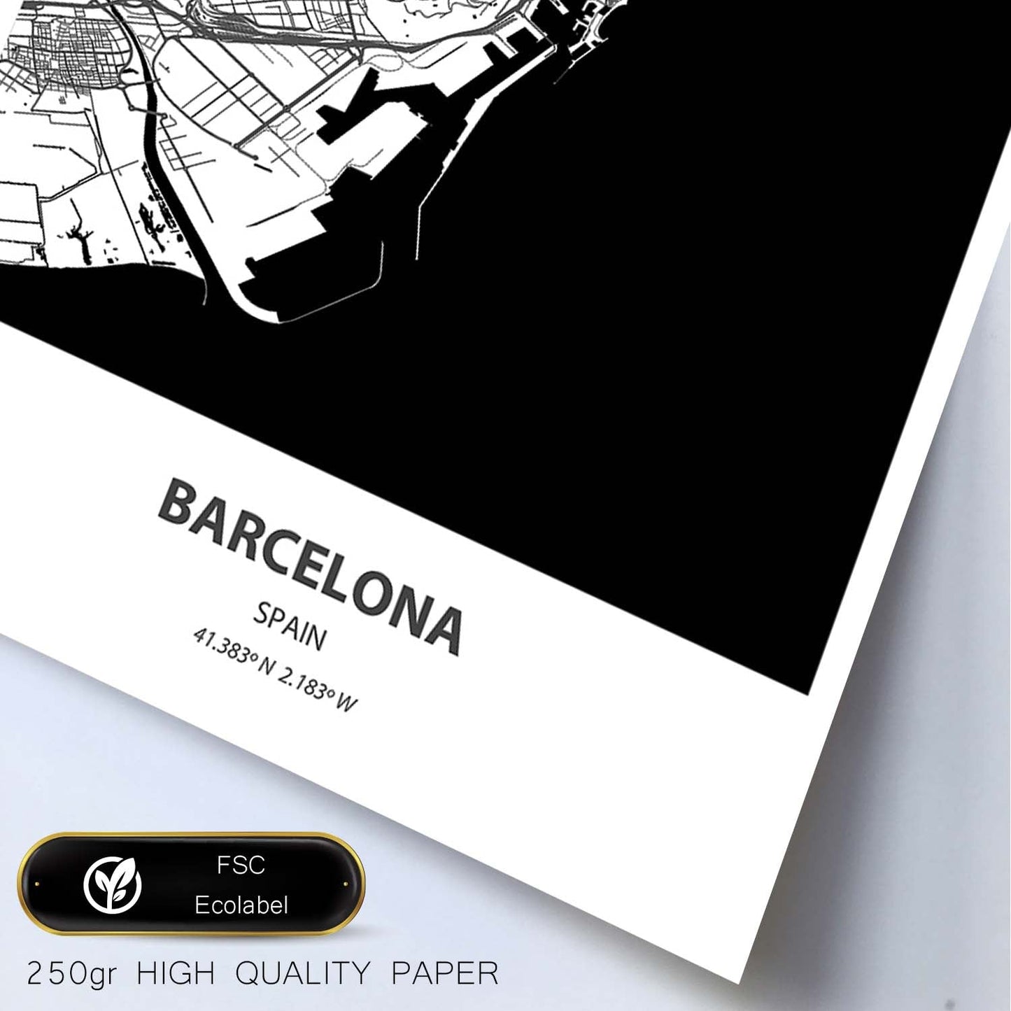 Poster con mapa de Barcelona - España. Láminas de ciudades de España con mares y ríos en color negro.-Artwork-Nacnic-Nacnic Estudio SL