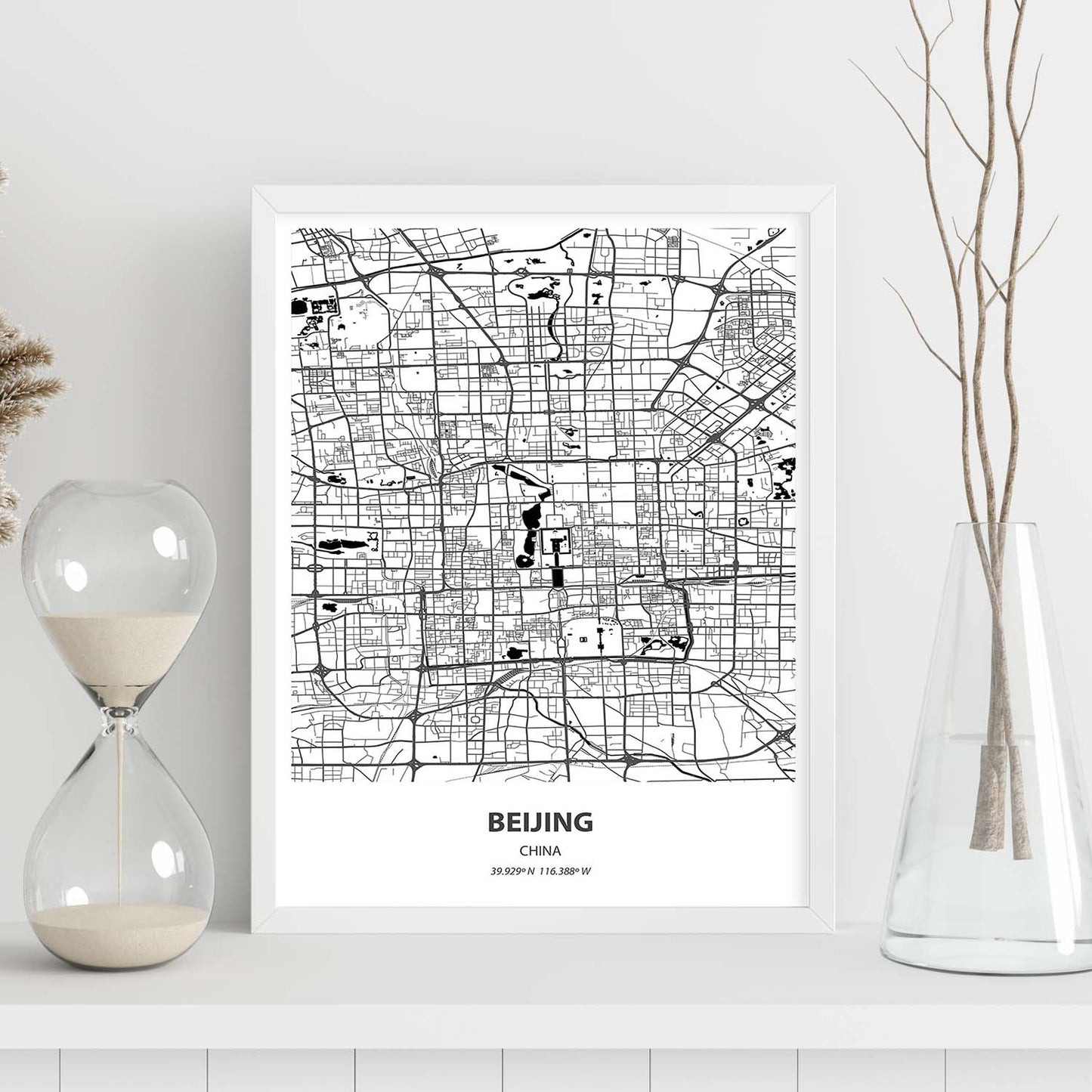 Poster con mapa de Beijing - China. Láminas de ciudades de Asia con mares y ríos en color negro.-Artwork-Nacnic-Nacnic Estudio SL