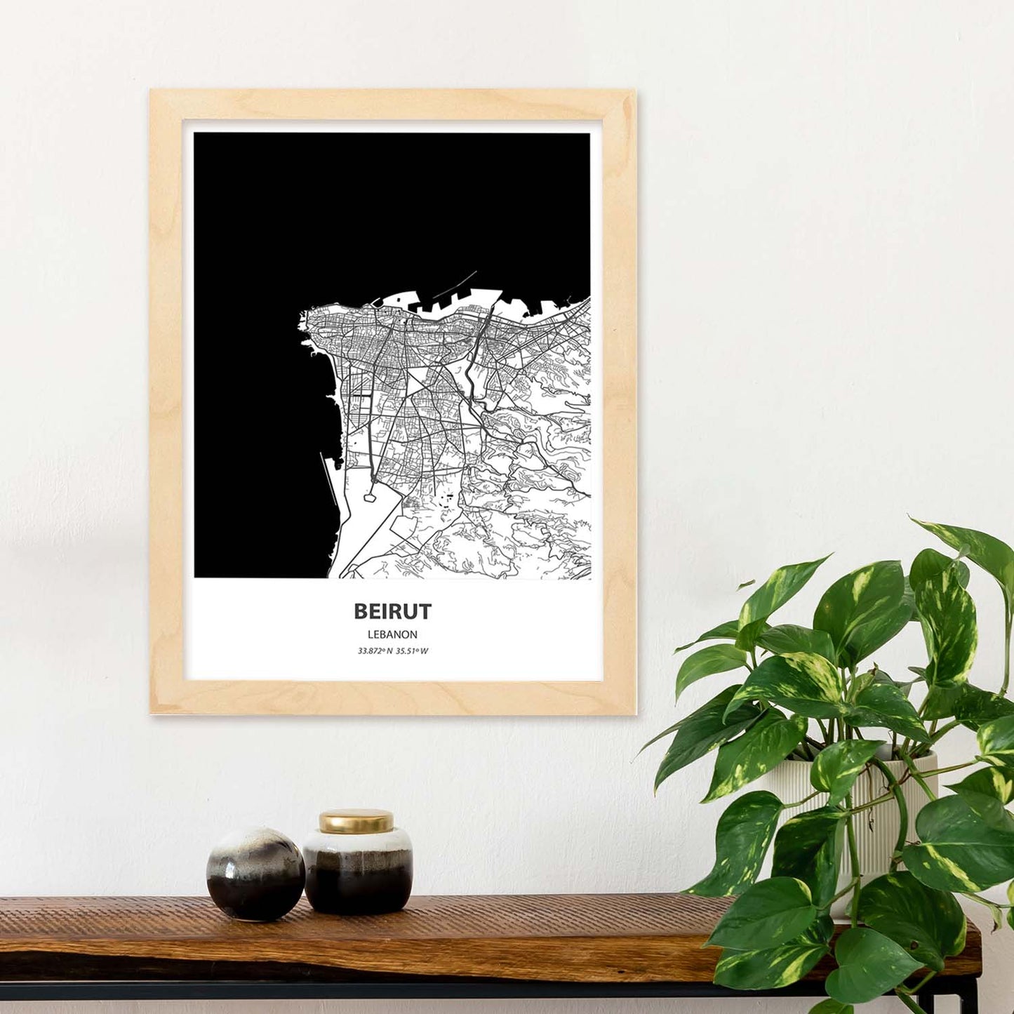 Poster con mapa de Beirut - Libano. Láminas de ciudades de África con mares y ríos en color negro.-Artwork-Nacnic-Nacnic Estudio SL