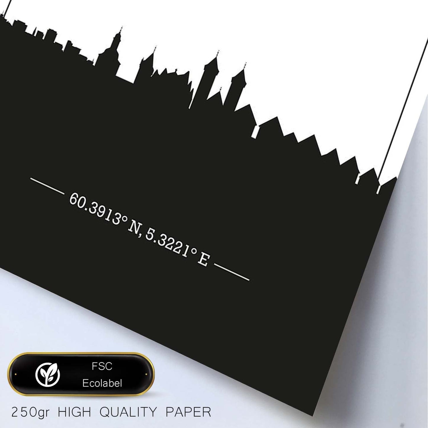 Poster con mapa de Bergen - Noruega. Láminas con Skyline de ciudades del norte de Europa con sombra negra.-Artwork-Nacnic-Nacnic Estudio SL