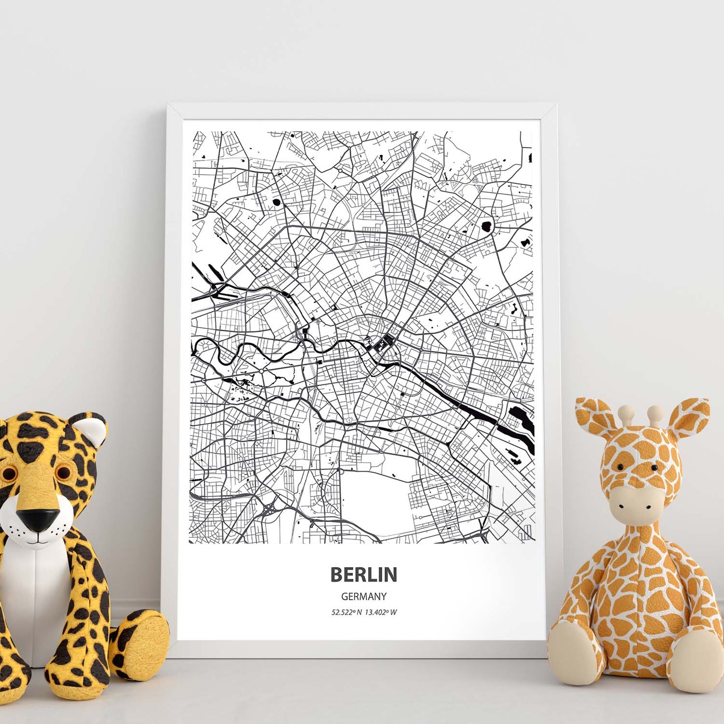 Poster con mapa de Berlin - Alemania. Láminas de ciudades de Alemania con mares y ríos en color negro.-Artwork-Nacnic-Nacnic Estudio SL