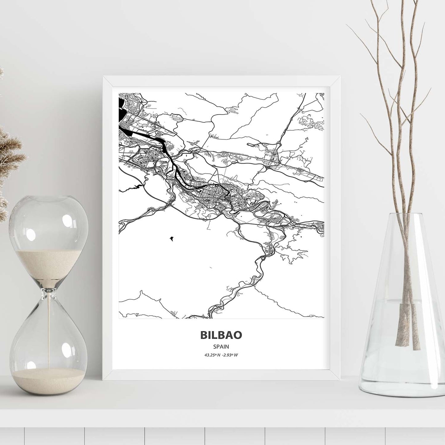 Poster con mapa de Bilbao - España. Láminas de ciudades de España con mares y ríos en color negro.-Artwork-Nacnic-Nacnic Estudio SL