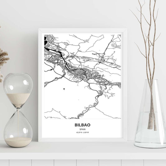 Poster con mapa de Bilbao - España. Láminas de ciudades de España con mares y ríos en color negro.-Artwork-Nacnic-Nacnic Estudio SL