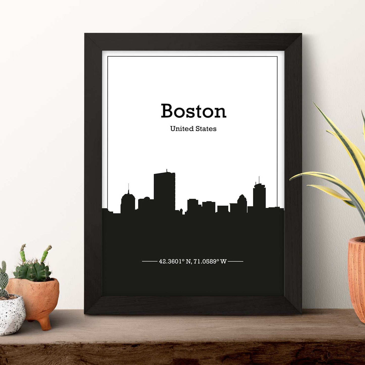 Poster con mapa de Boston - USA. Láminas con Skyline de ciudades de Estados Unidos, Canada, Mexico con sombra negra.-Artwork-Nacnic-Nacnic Estudio SL