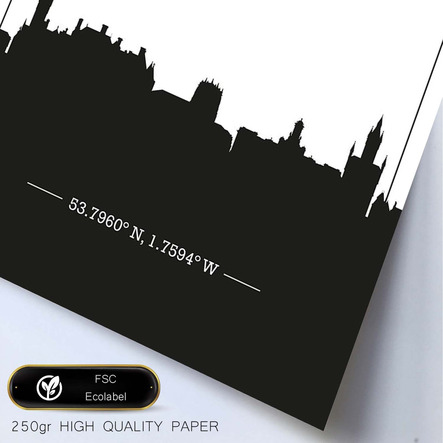 Poster con mapa de Bradford - Inglaterra. Láminas con Skyline de ciudades de Inglaterra e Irlanda con sombra negra.-Artwork-Nacnic-Nacnic Estudio SL