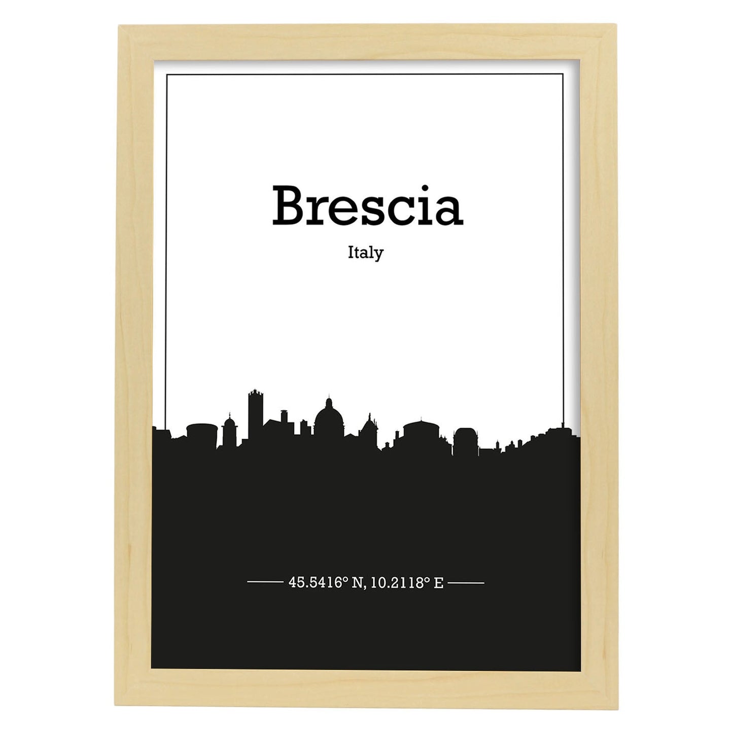 Poster con mapa de Brescia - Italia. Láminas con Skyline de ciudades de Italia con sombra negra.-Artwork-Nacnic-A3-Marco Madera clara-Nacnic Estudio SL